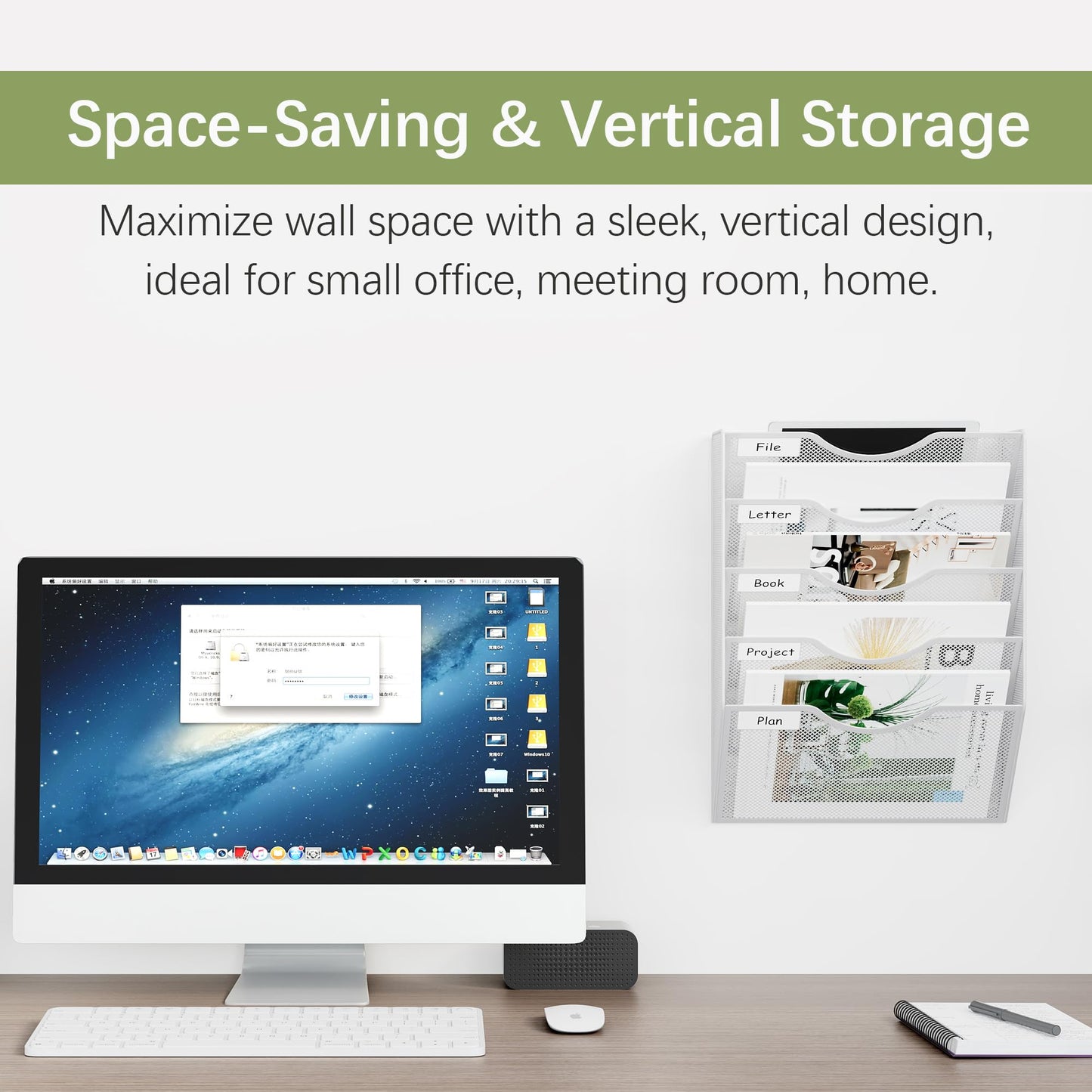 EasyPAG Wall File Organizer 5 Tier Hanging Paper Folder Holder, Zero Assembly Metal Mesh Wall
