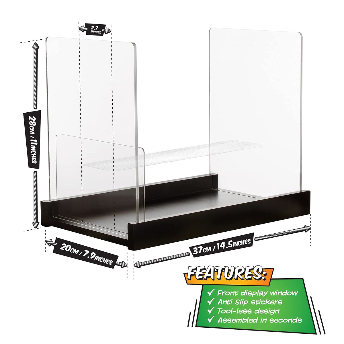 Komiq Patented Comic Book Storage Holder – Wooden & Acrylic Display Box/Case for Collectors