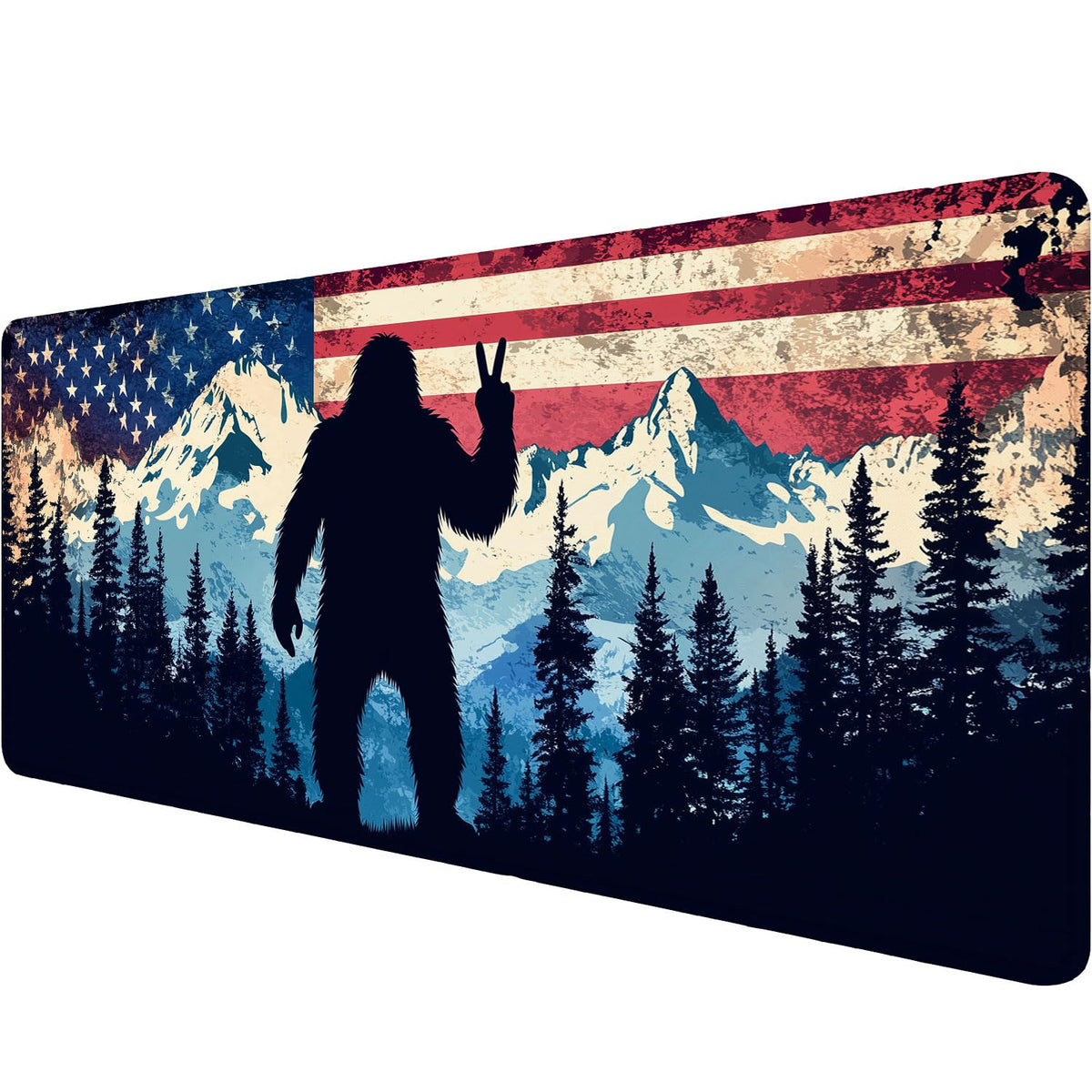 American Flag Bigfoot Desk Mat Gaming Mouse Pad Forest Mountain Extended Gaming Mouse Pad Mat with