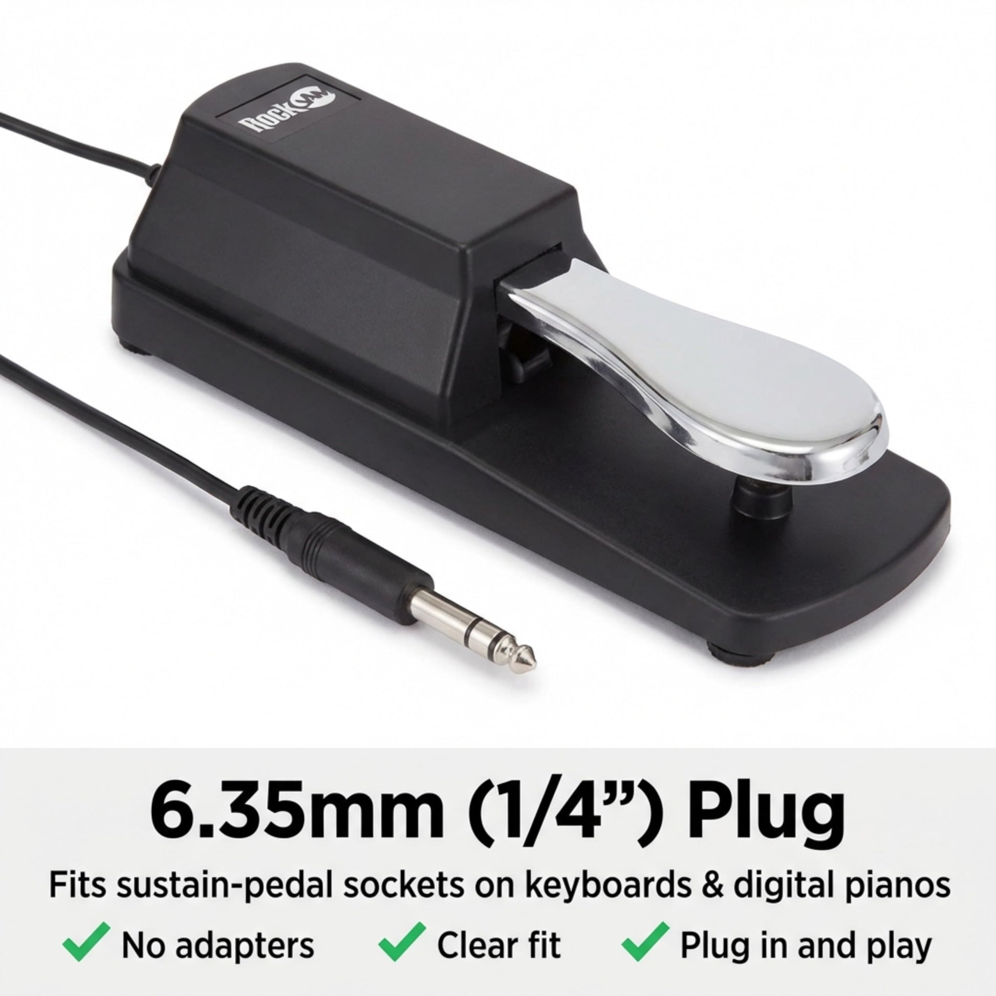 RockJam 6.35mm Sustain Pedal for Electronic Keyboards and Digital Pianos with Polarity Switch