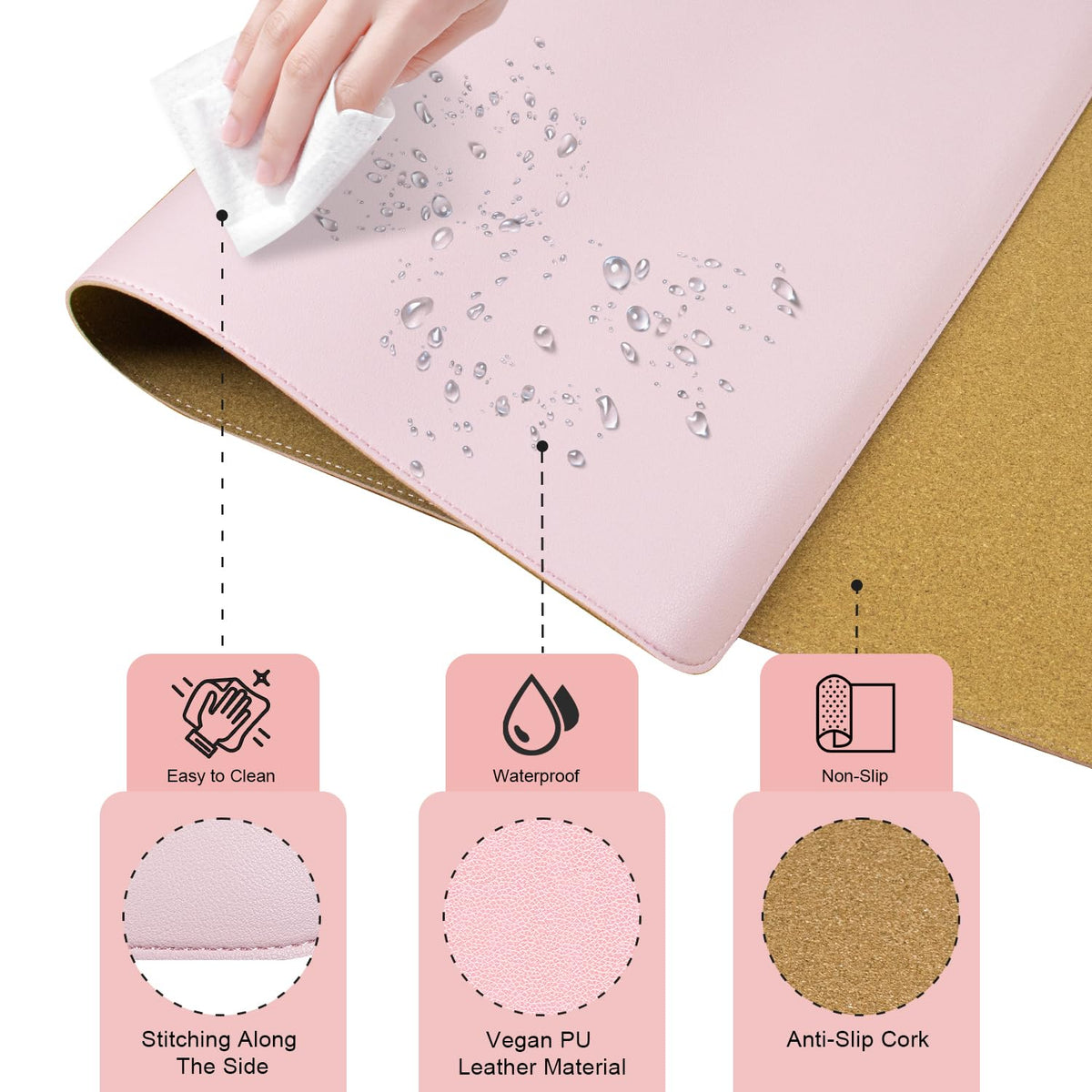 Large Desk Pad 35.4" x 17", Non-Slip Desk Mat with PU Leather & Natural Cork, Waterproof Writing