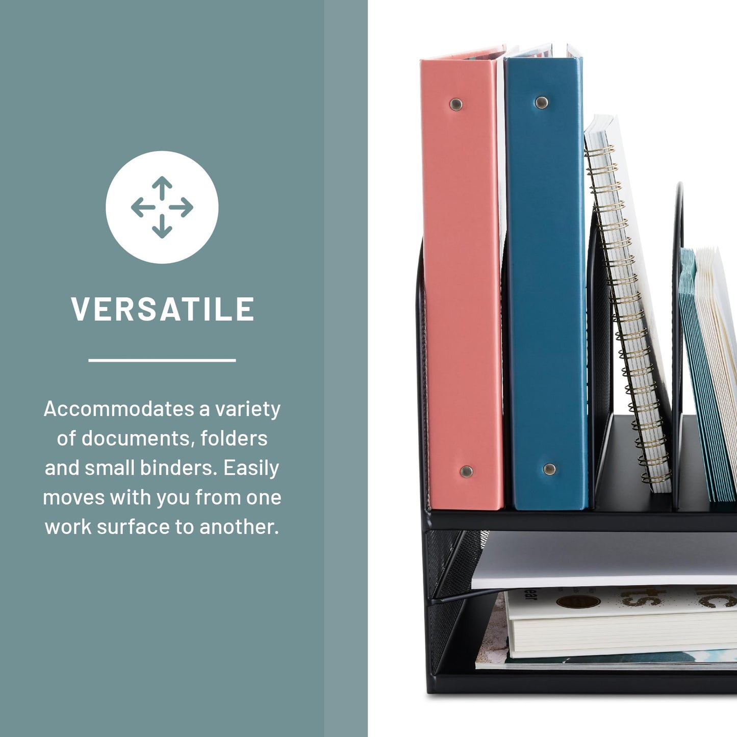 Safco Onyx Desk Organizer, 6 Vertical Compartments and 2 Trays, Office and Classroom Mailbox