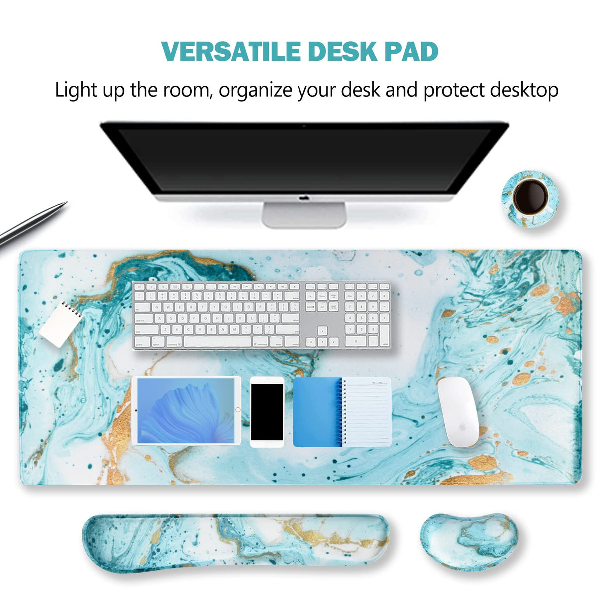 ARTSO Large Gaming Mouse Pad, Keyboard Wrist Rest Pad & Wrist Support Mousepad Set, Stitched Edge