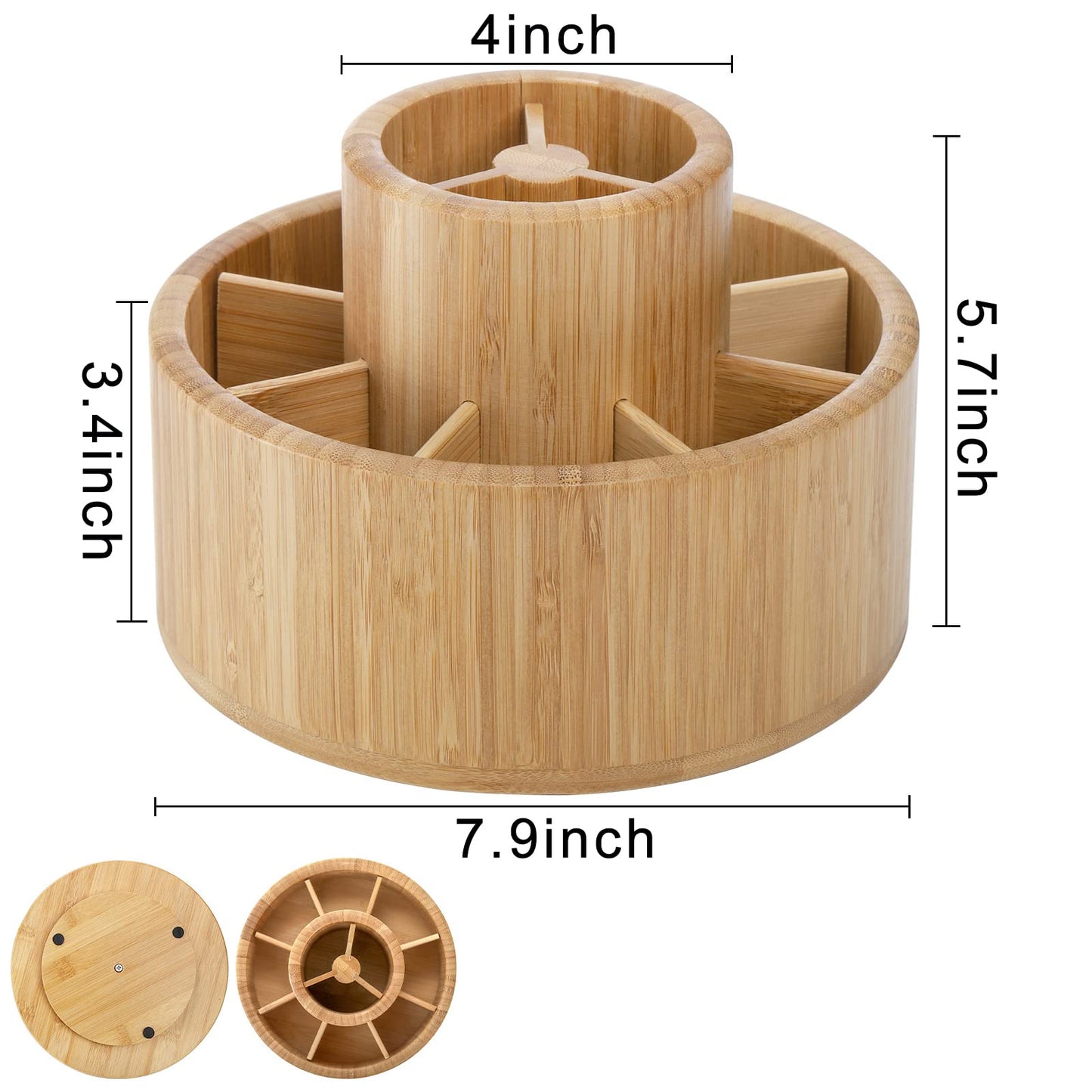 SOUJOY Bamboo Pen Holder Organizer, 360°Rotating Art Supply Organizer with 11 Compartments, Color