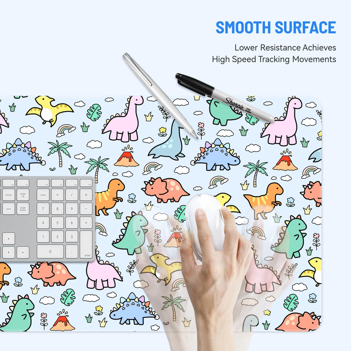 Stanoha Cute Desk Mat for Keyboard Desktop Extra Large Mouse Pad, Dinosaur