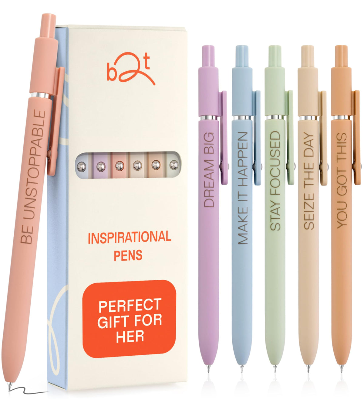 Achievers Inspirational Gel Pens for Women, 6 Pack Pastel 0.5mm Fine Point, Quick Dry Black Ink
