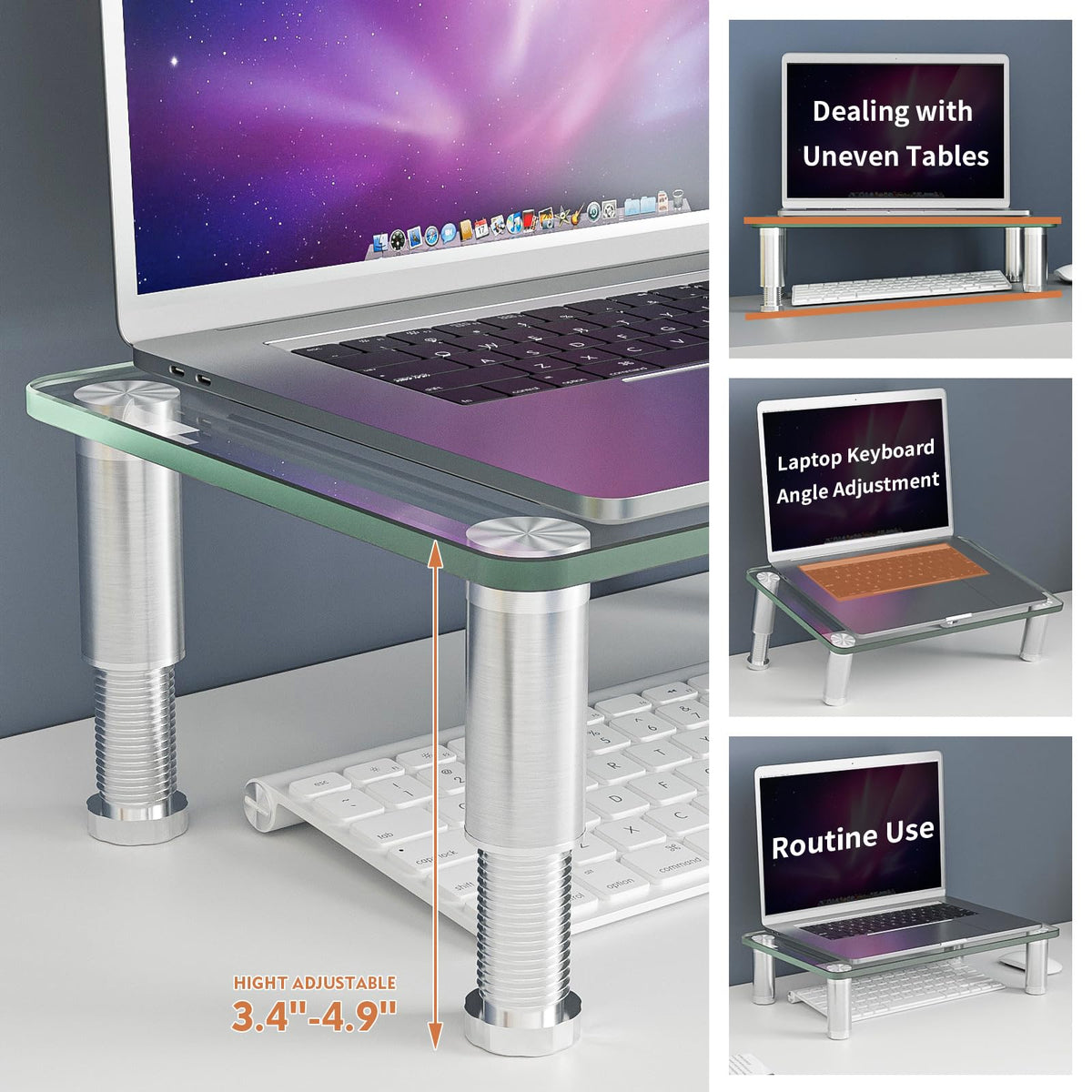 Hemudu Clear Computer Monitor Stand Riser with Height Adjustable Multi Media Desktop Stand for Flat
