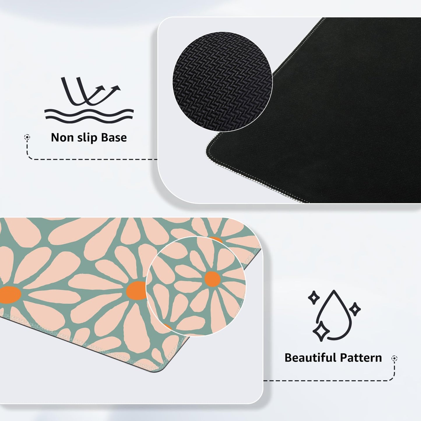 iCasso Desk Mat, Desk Matt for Desktop, Cute Desk Pad Mat, Green Floral