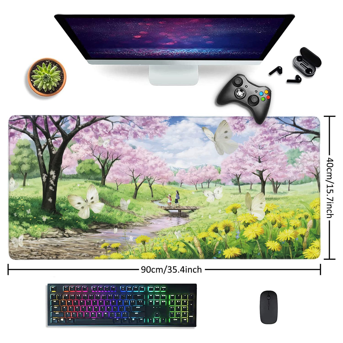 Spring Garden Extended Gaming Mouse Pad Large Desk Mat with Non-Slip Rubber Base and Stitched