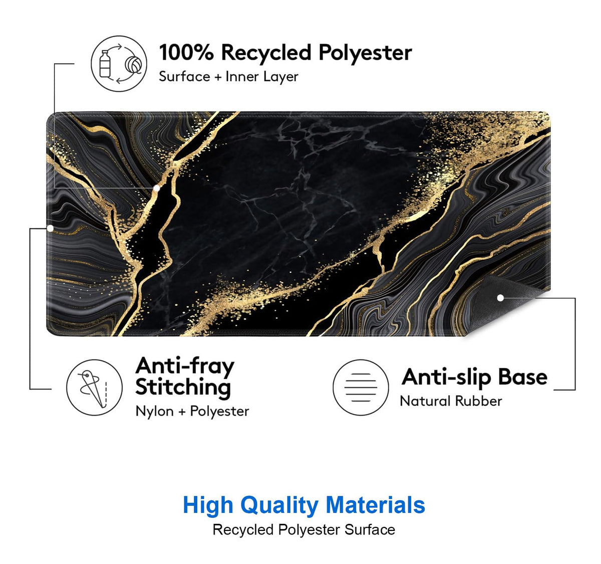IMAYONDIA Black and Gold Marble Desk Mat(35.4x15.7 in), Extended Computer Large Gaming Mouse Pad