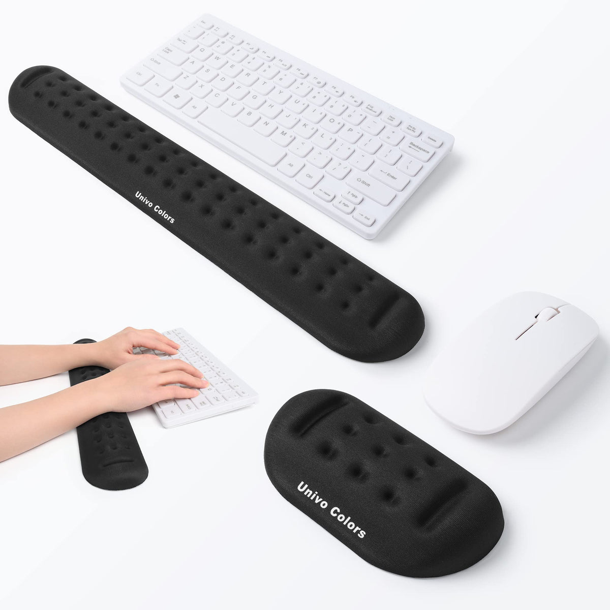 Univo Colors Black Keyboard Wrist Support and Mouse Wrist Rest Set, Made of Memory Foam Soft Gel