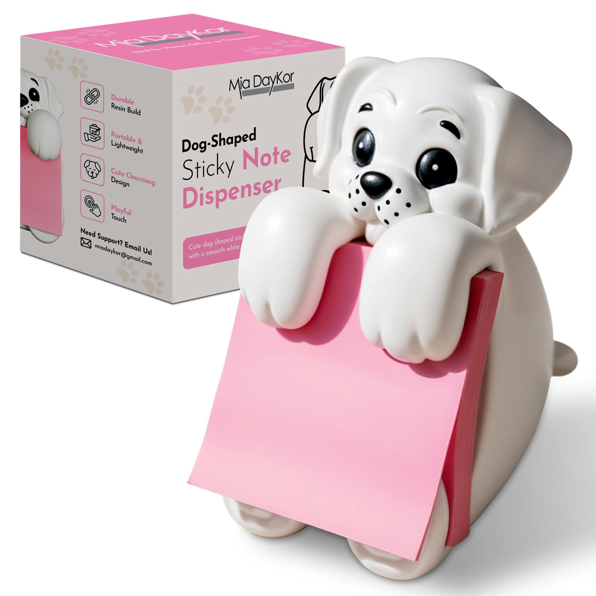 Resin Made 3" x 3" Cute Sticky Note Holder for Desk | Doodle Compatible Accordion Style Dog Pop Up