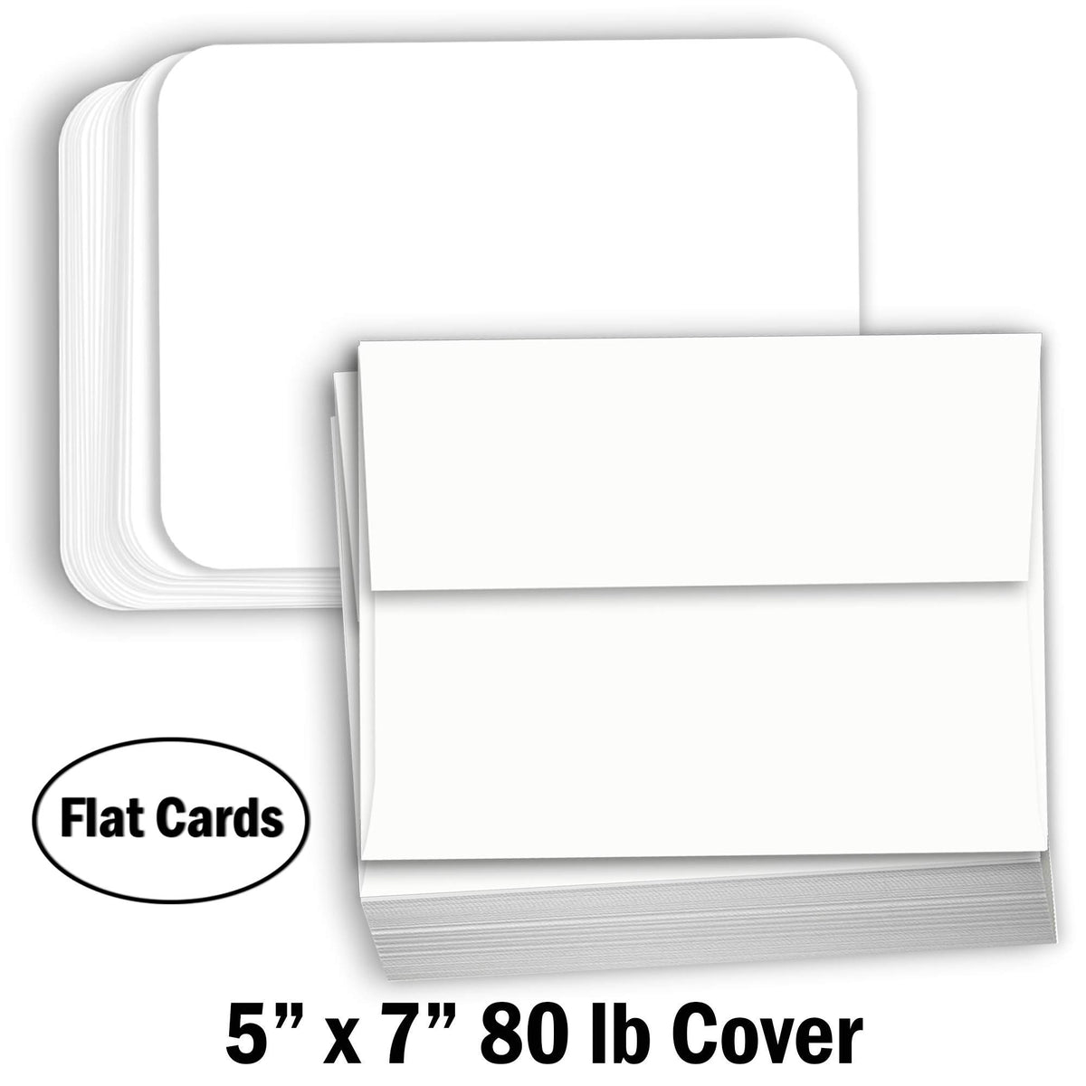 Hamilco White 80lb Cover Round Corner 5x7 Cardstock & Envelopes (100PK)