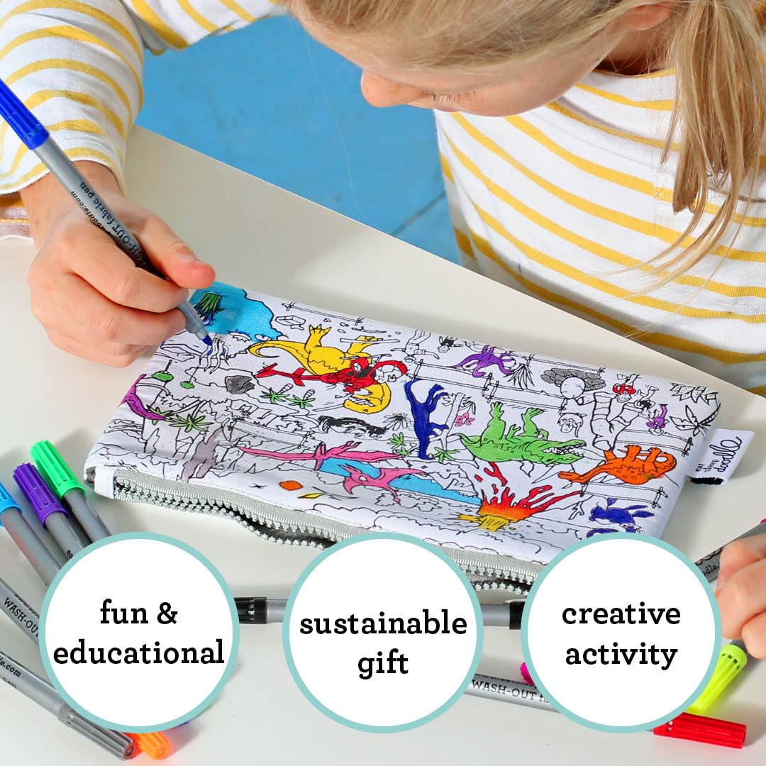eatsleepdoodle Cotton Dinosaur Coloring Pencil Case, 10pk Washable Markers