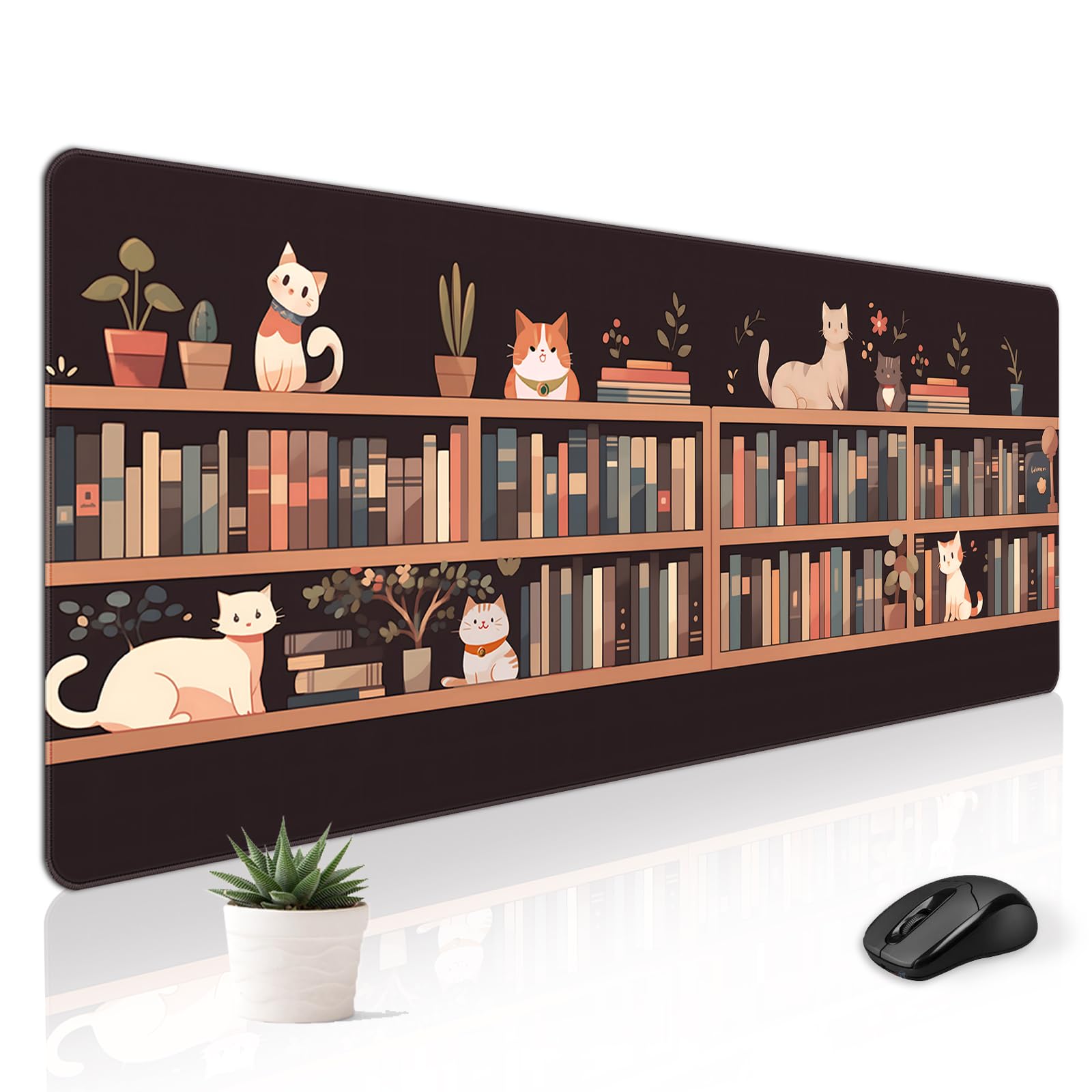 Stanoha Cute Desk Mat for Keyboard Desktop Extra Large Mouse Pad, Cat Book