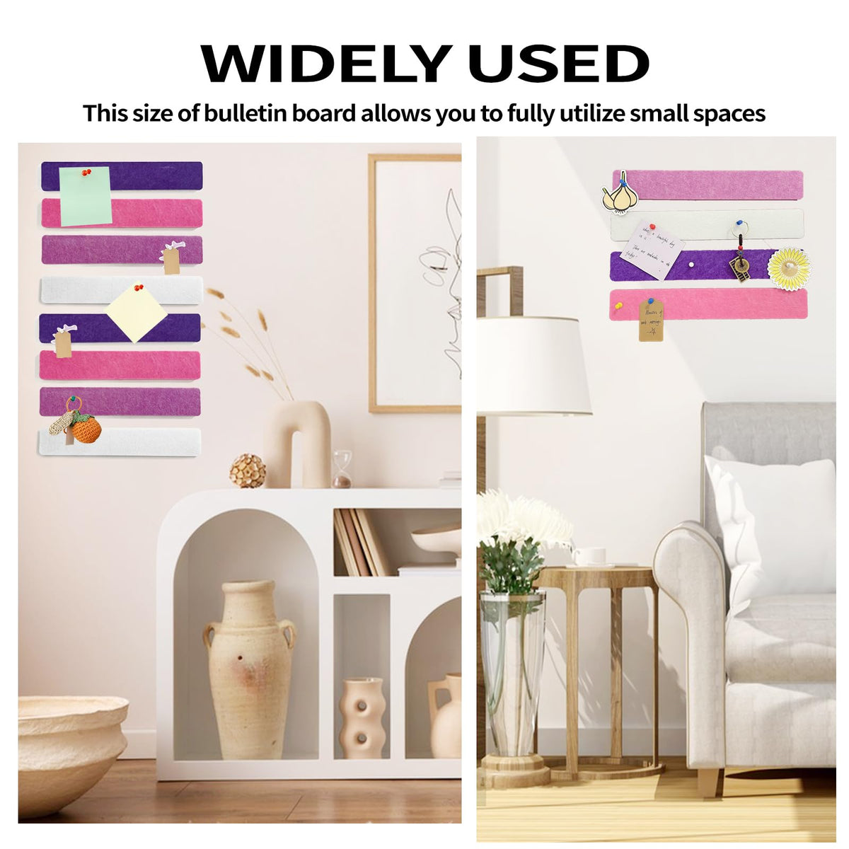 8 Pcs Purple Pink White Felt Pin Board Bar Strips Bulletin Board ，Self-Adhesive Bulletin Board Bar