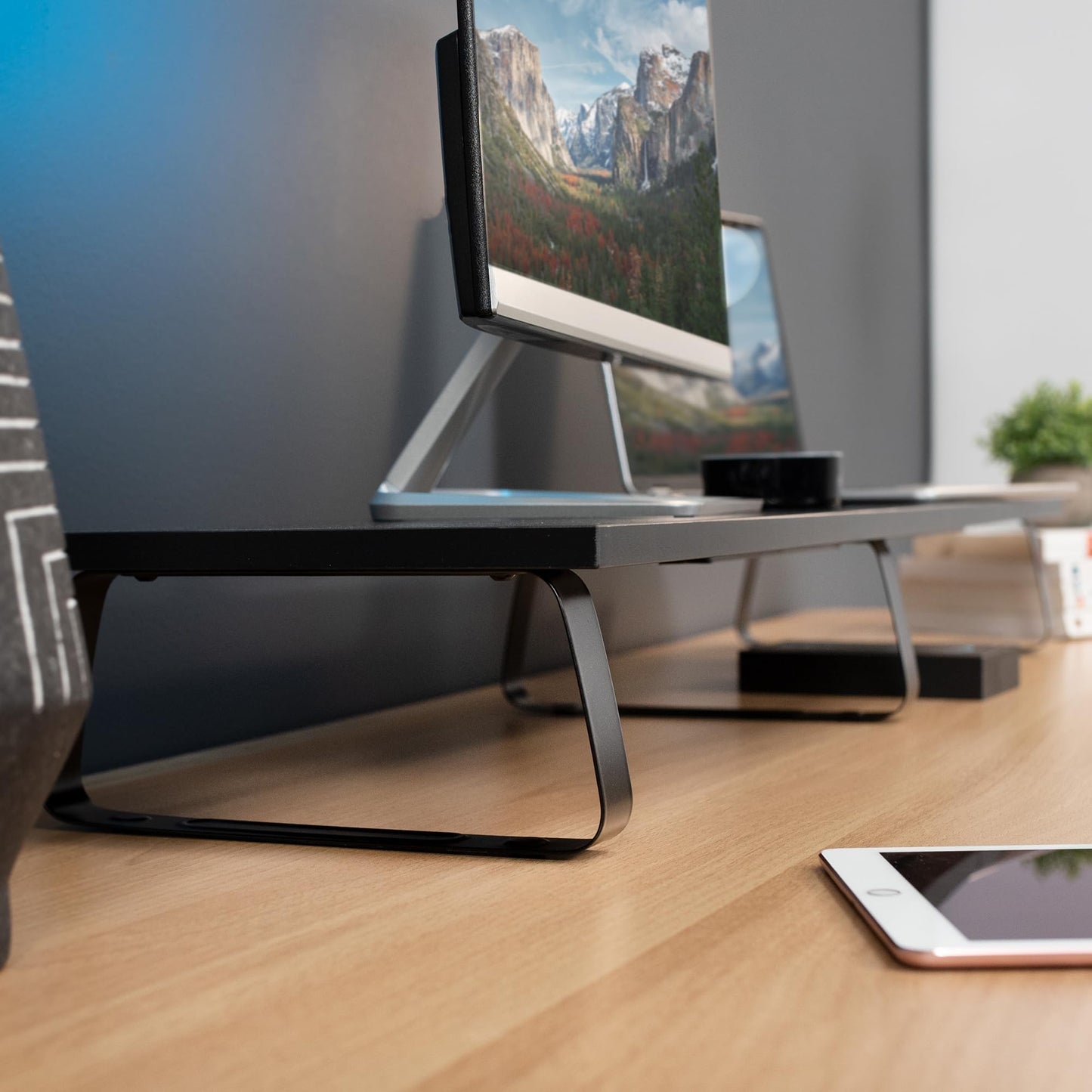 VIVO 39 inch Extra Long Monitor Stand, Wood & Steel Desktop Riser, Dual Screen, TV, Keyboard