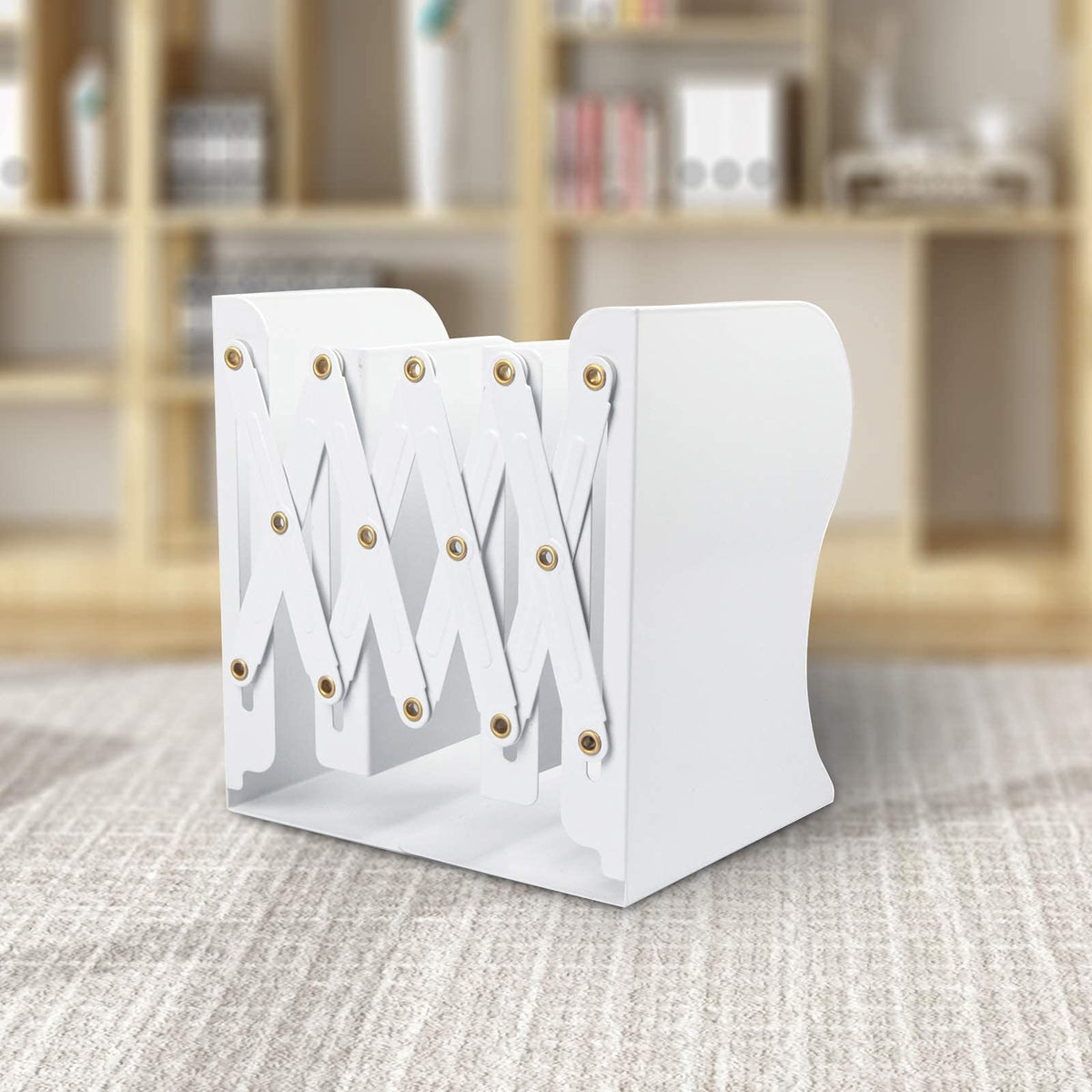 Aobopar Adjustable Metal Book Ends for Shelves White