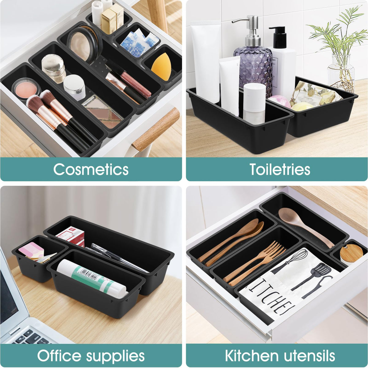 25 PCS Plastic Drawer Organizer Set, Makeup Organizers and Storage Bins