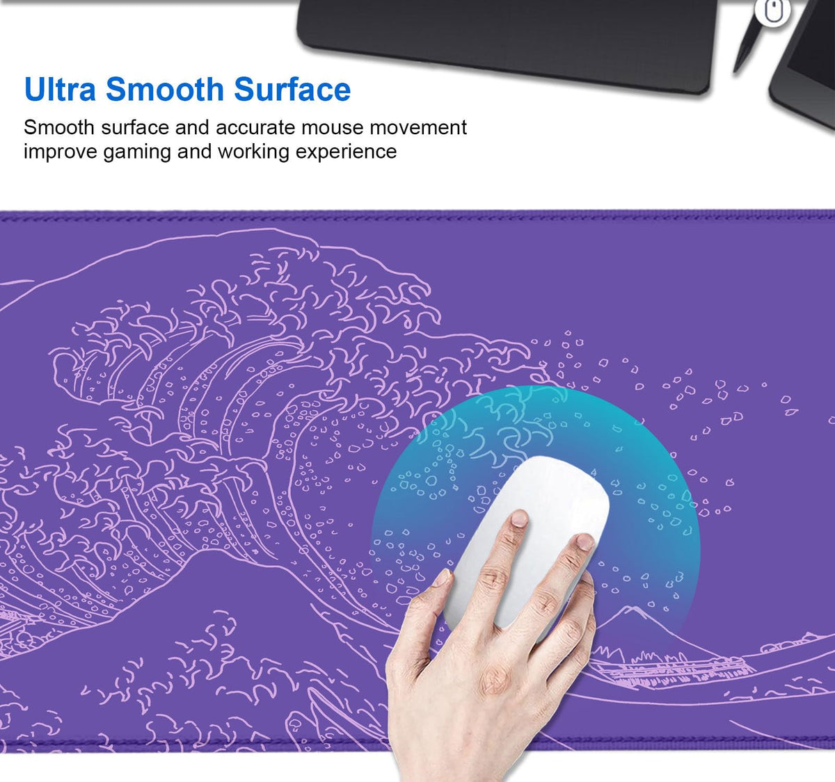 IMAYONDIA Great Wave Large Gaming Mouse Pad, Purple Minimalist Japanese Desk Mat, Gamer Aesthetic