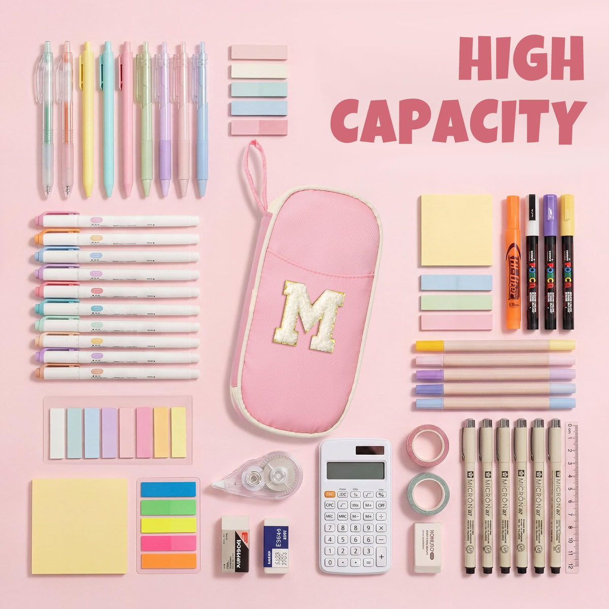 SUNEE Cute Pencil Case, Kawaii Big Capacity Pencil Pouch, Personalized Initial Pencil Bag with