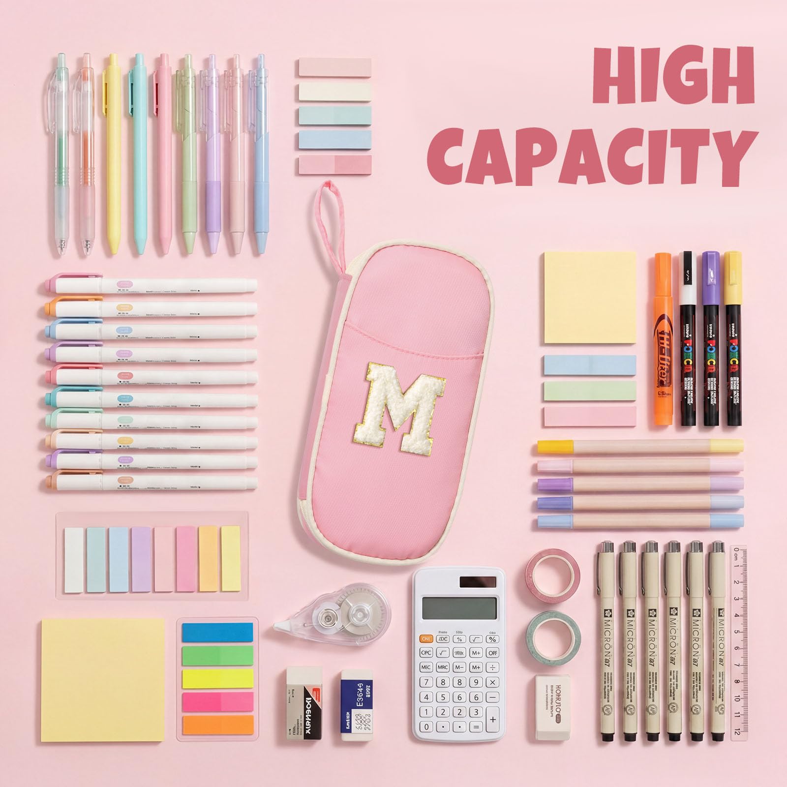 SUNEE Cute Pencil Case, Kawaii Big Capacity Pencil Pouch, Personalized Initial Pencil Bag with