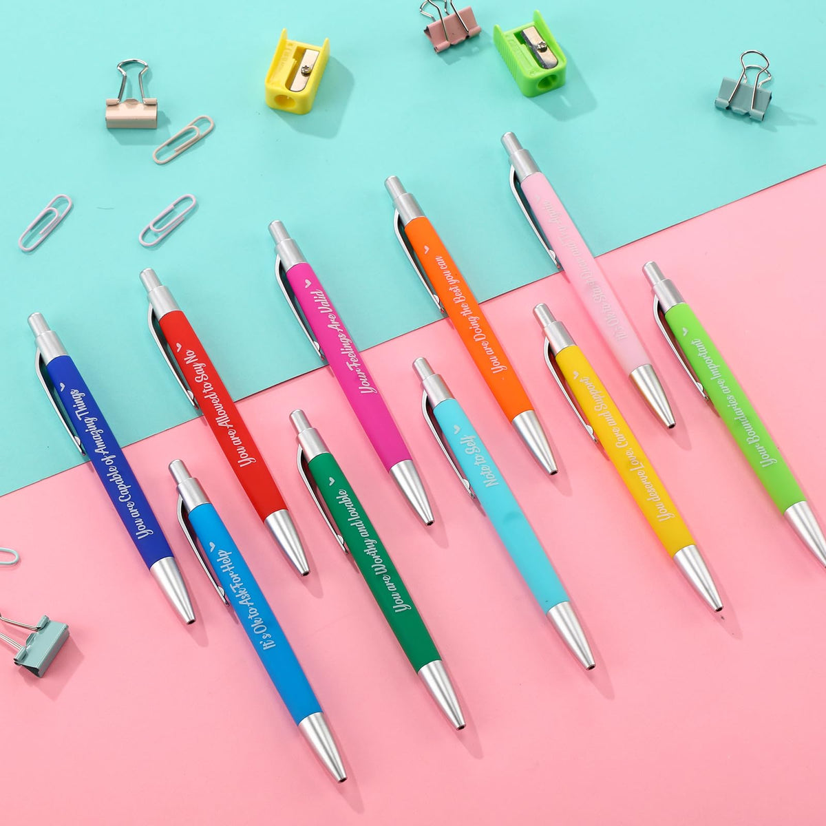 Yeaqee 100 Pcs Motivational Pens, Multicolored, Mental Health Reminders