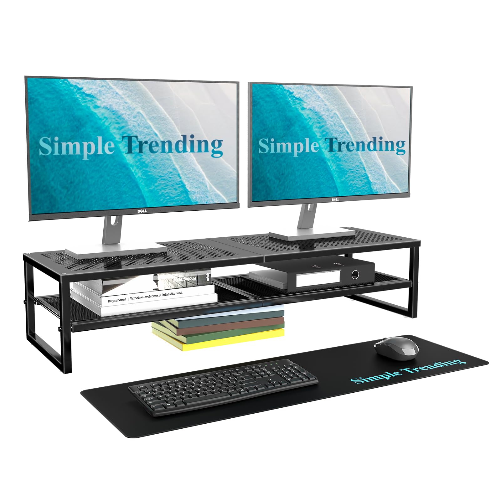 Simple Trending 2-Tier Dual Monitor Stand with Mouse Pad, Metal, Black