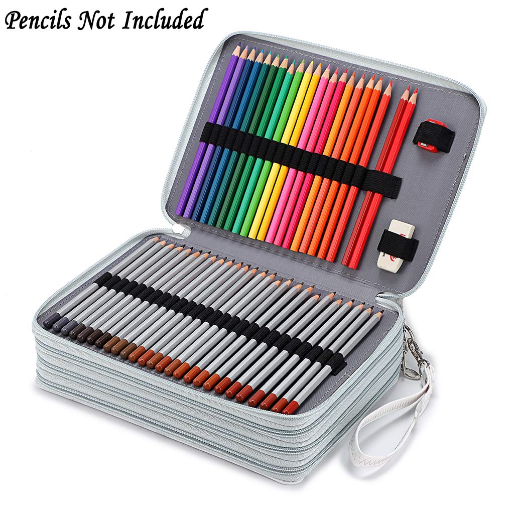 BTSKY 200 Slots Colored Pencil Organizer - Deluxe PU Leather Pencil Case