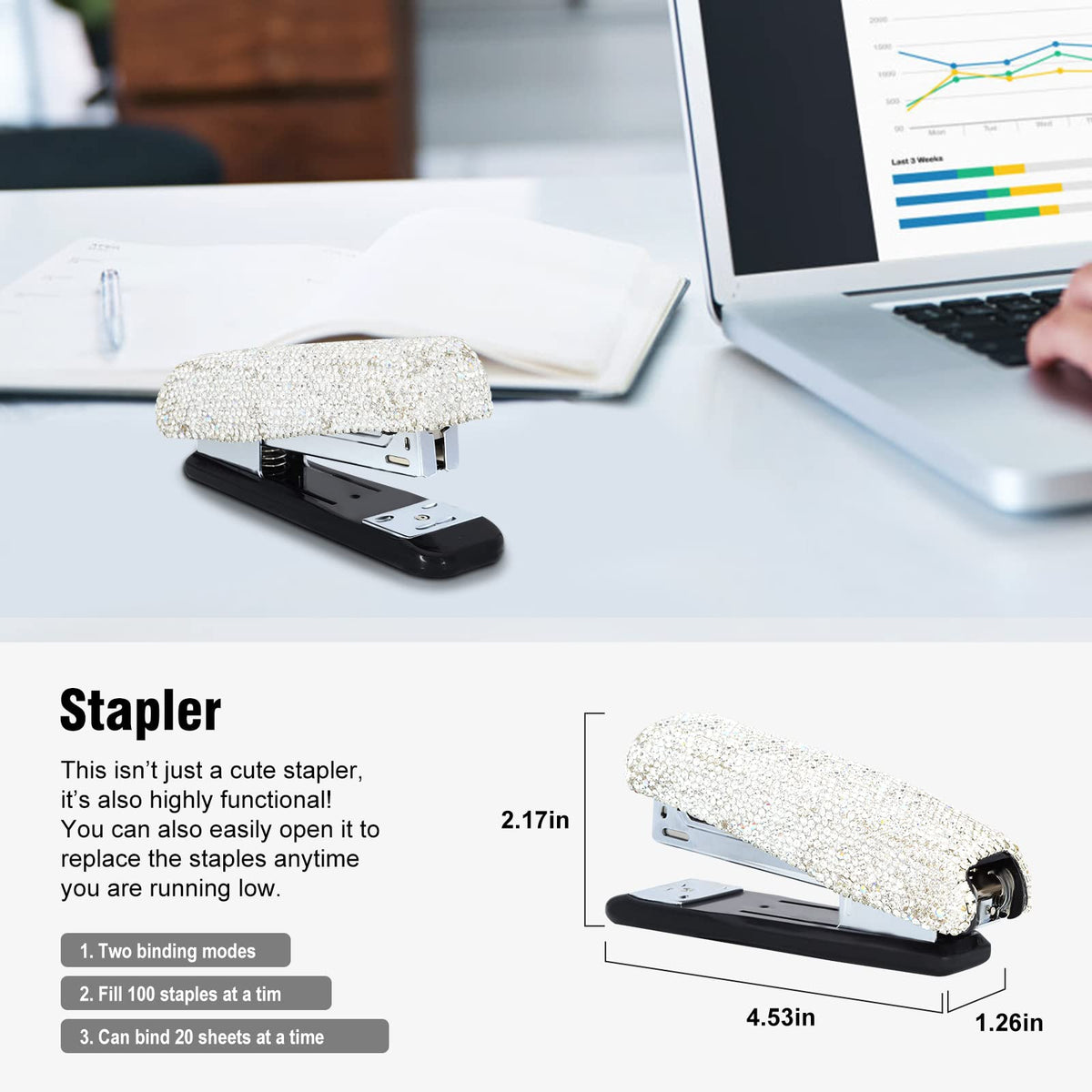 Bling Crystal Luxury Handmade Diamond Round Pencil Pen Pot Holder & Stapler & Card Holder & Desktop