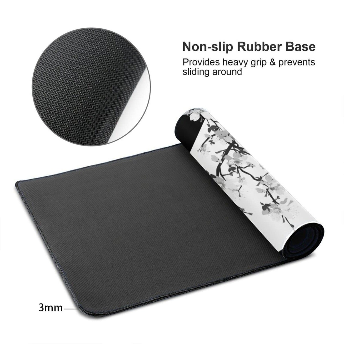 Black White Japanese Mouse Pad 35.4 X 15.7 Inch XXL Cherry Blossom Death Life Full Desk Mousepad
