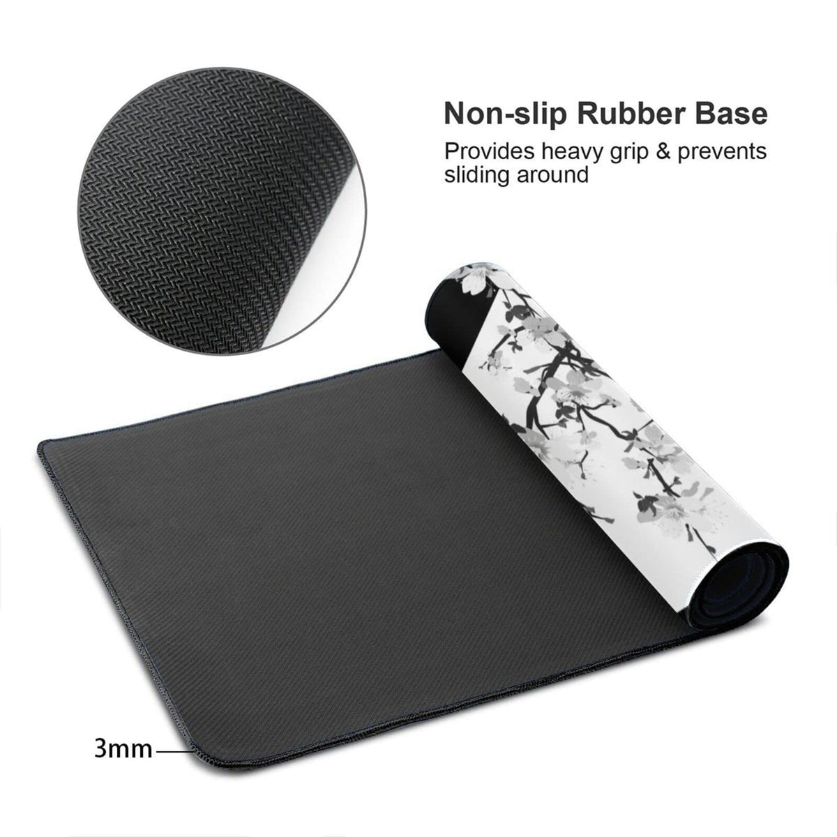 Black White Japanese Mouse Pad 35.4 X 15.7 Inch XXL Cherry Blossom Death Life Full Desk Mousepad