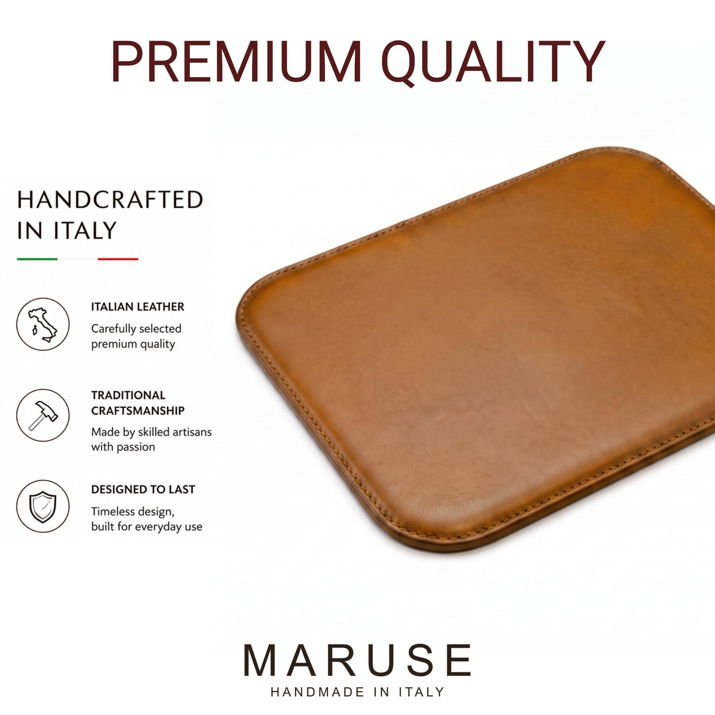 Maruse Italian Leather Mouse Pad for Home or Office Desktop, Handmade in Italy, Honey