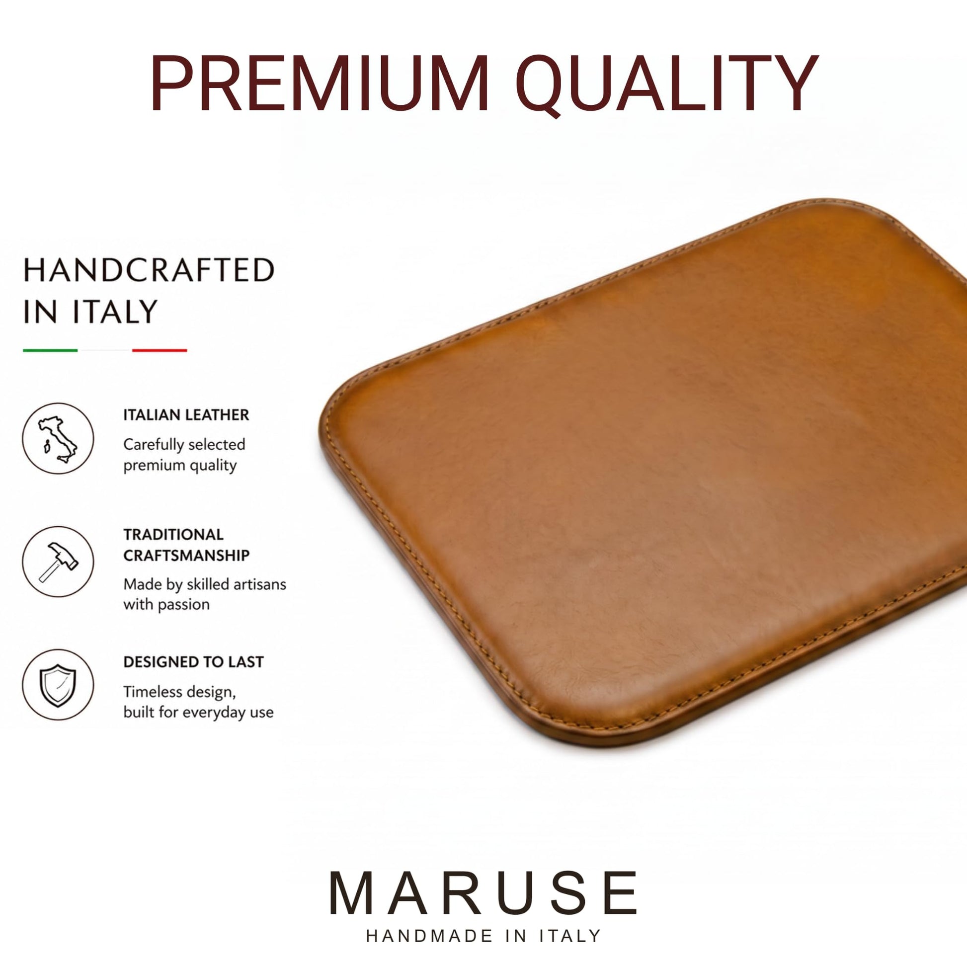 Maruse Italian Leather Mouse Pad for Home or Office Desktop, Handmade in Italy, Honey