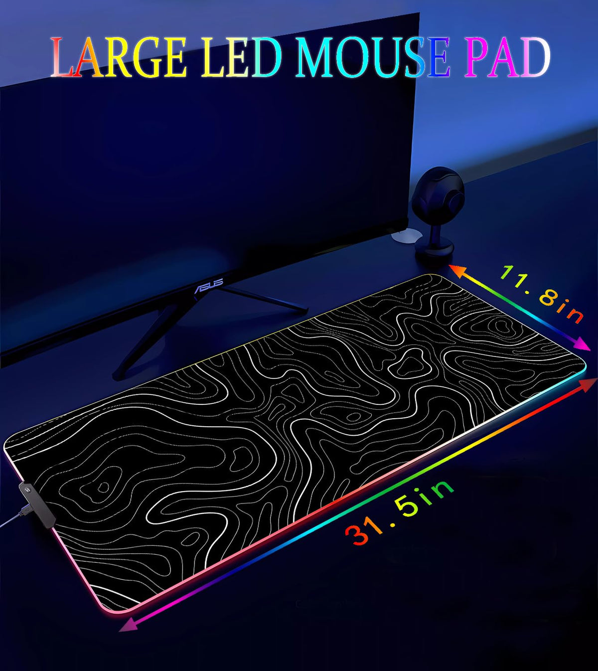 Armanza RGB Gaming Mouse Pad, Large Mouse pad with Led Light, Black Lines Non-Slip Rubber Base Big