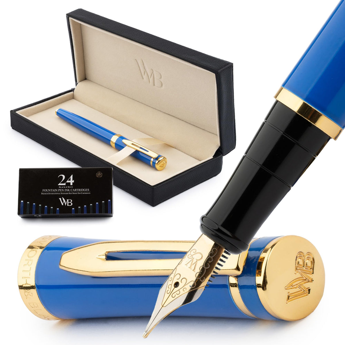 Wordsworth & Black Luxury Fountain Pen Set for Writing, Medium Nib, Blue