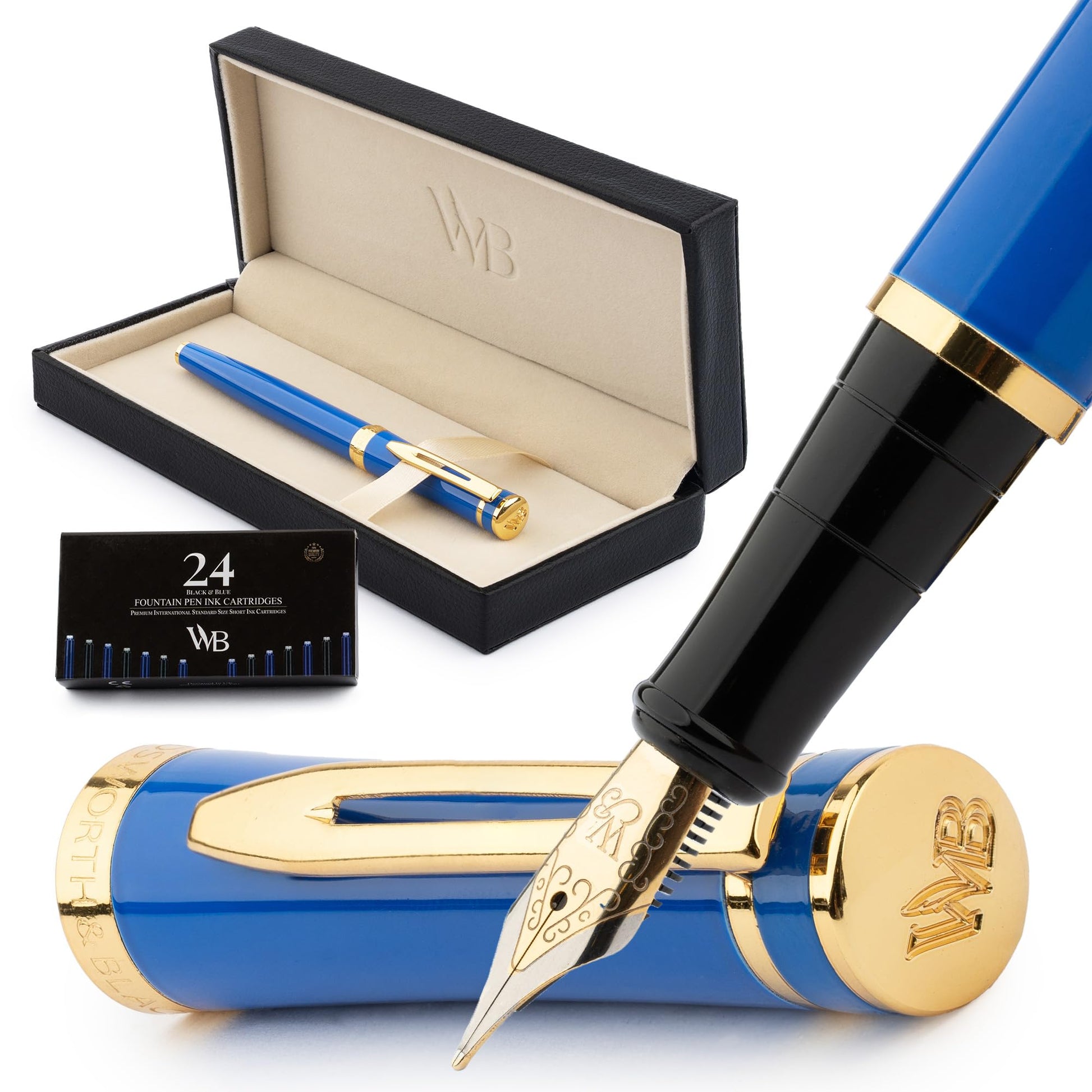 Wordsworth & Black Luxury Fountain Pen Set for Writing, Medium Nib, Blue