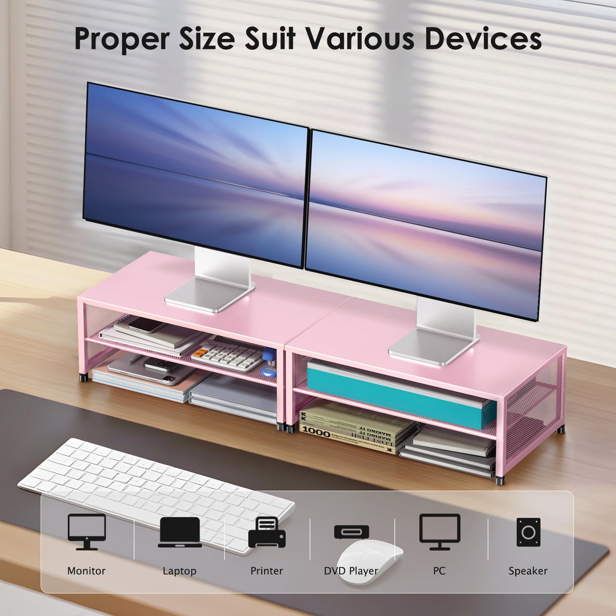 ECOLOVI 2-Tier Computer Monitor Stand Riser, Printer & Laptop Stand, Office Desk Accessories