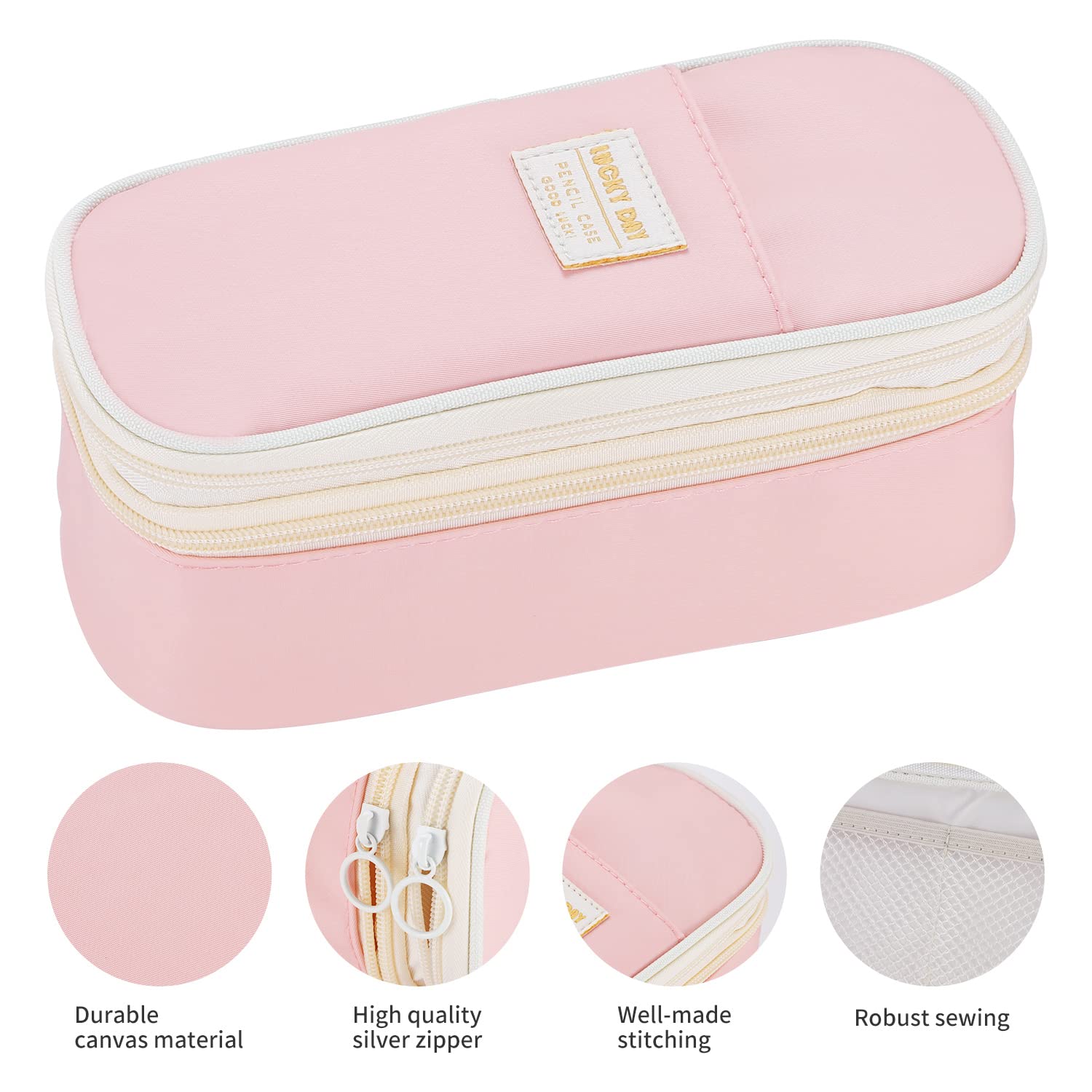 Dugio Large Pencil Case for Girls Kids Teens Big Zipper Pencil Pouch Pink