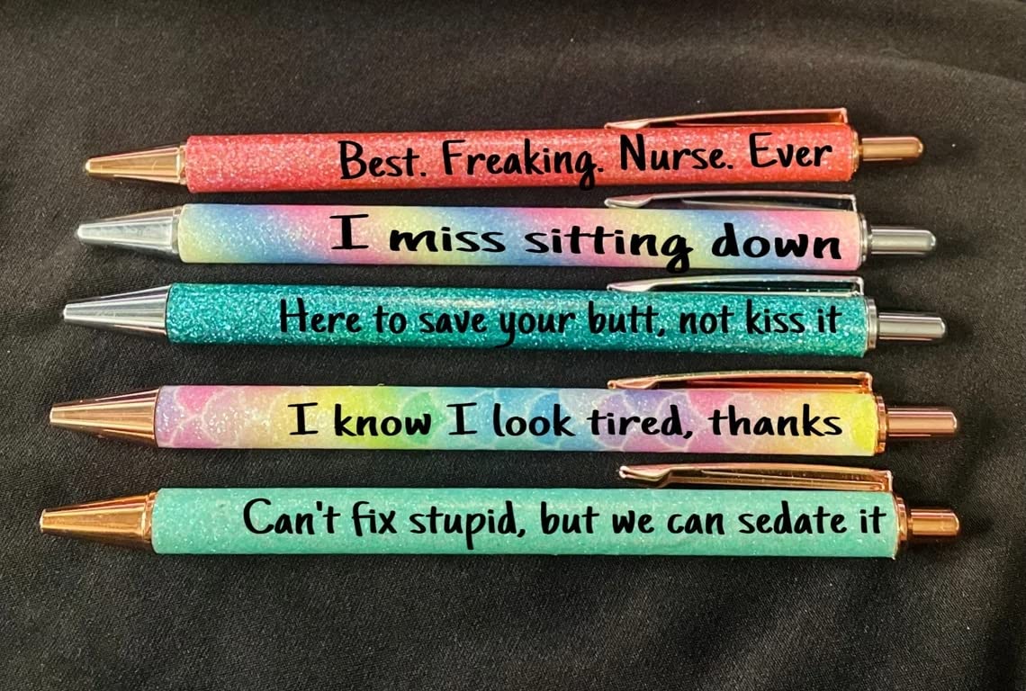 Jxueych Nurse Pen Set of 5 - Funny Metal Pens with Humorous Quotes for Medical Professionals, Desk