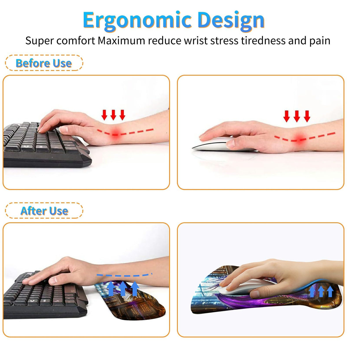 Dikoer 3Pcs Ergonomic Memory Foam Keyboard Wrist Rest Pad Set, Dragon Book