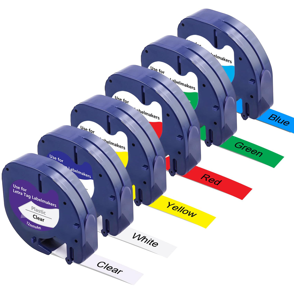 6Pack Compatible with Dymo Letratag Refills Colored Plastic Label Tape