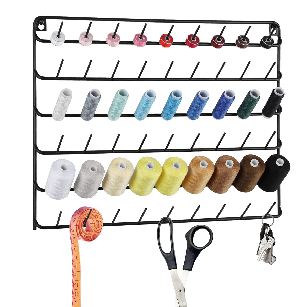YBING Thread Holder Wall 54 Spools Thread Rack Black Metal