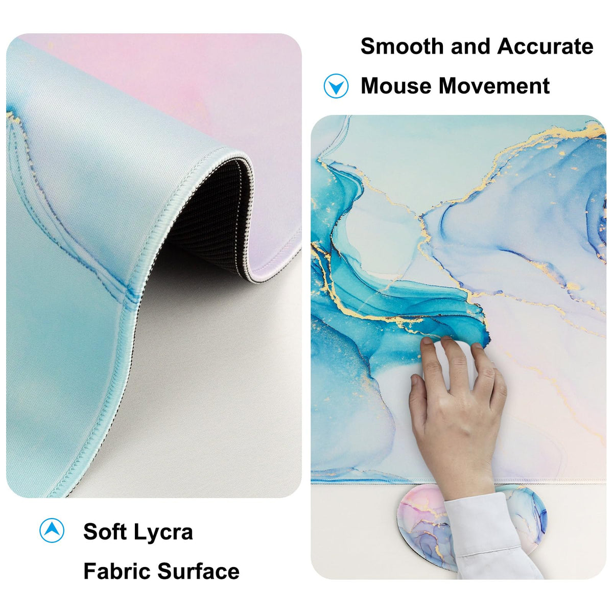 4 in 1 Mouse Pad and Keyboard Wrist Rest,Large Desk Mat,Coaster Set-Marble