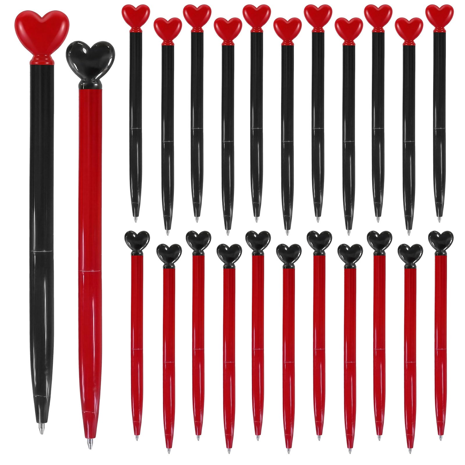 Thenshop 24 Pcs Black and Red Heart Shaped Pens Retractable Metal Cute Pens 1.0 mm Black Ink
