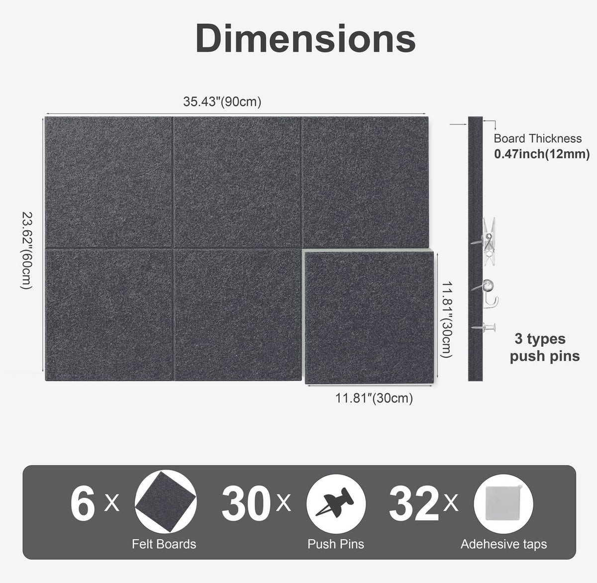 G Gamit Felt Wall Tiles Bulletin Board Large Cork Board Alternative 6 Pack 11.81”x11.81”x0.47” Felt
