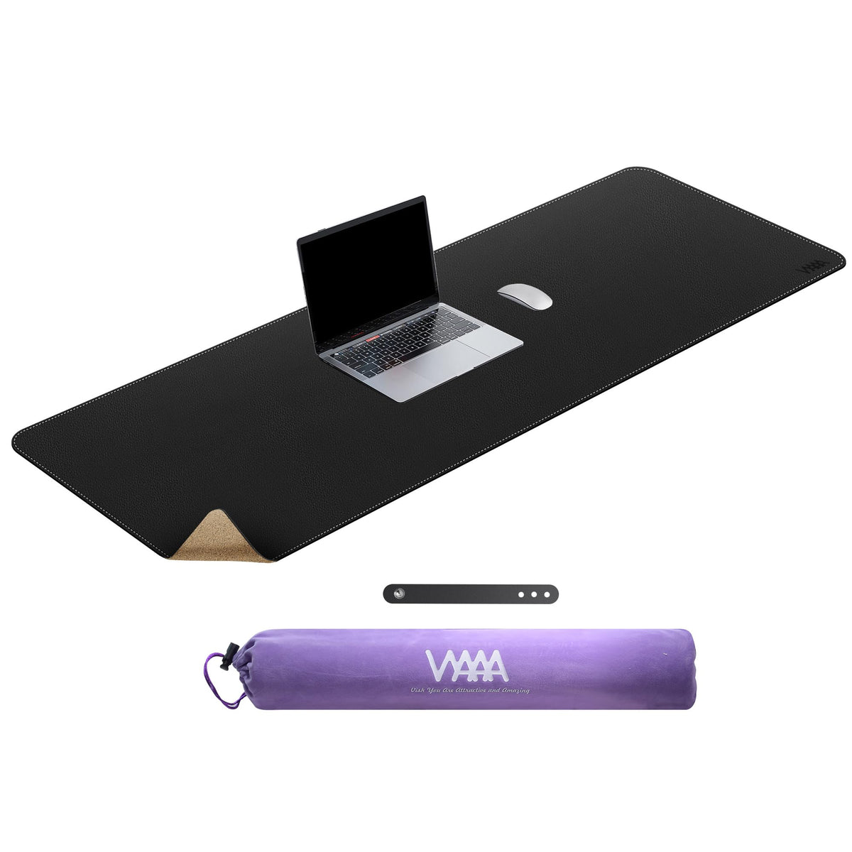 Vyaaa Cork & Leather Desk Mat, 47" x 16" Double-Sided Desk Pad, Black