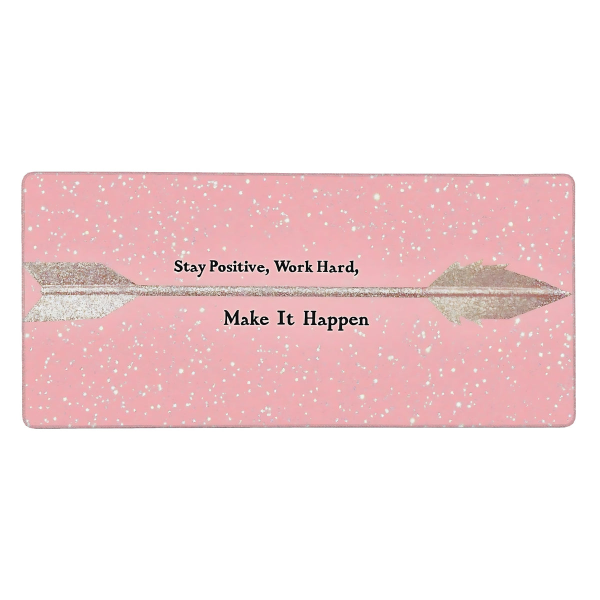 Cute Aesthetic Stay Positive Gaming Mouse Pad, Gold Pink Minimalist Desk Mat with Anti-Slip Base &