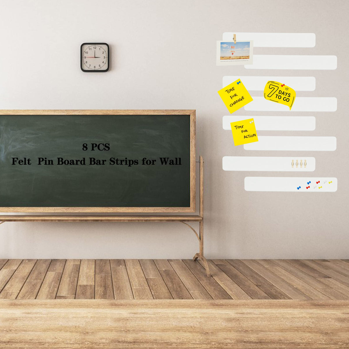 YOUDEFUL 8Pcs Bulletin Board Strips, White Felt Pin Board Bar Strips with 50 Pushpins