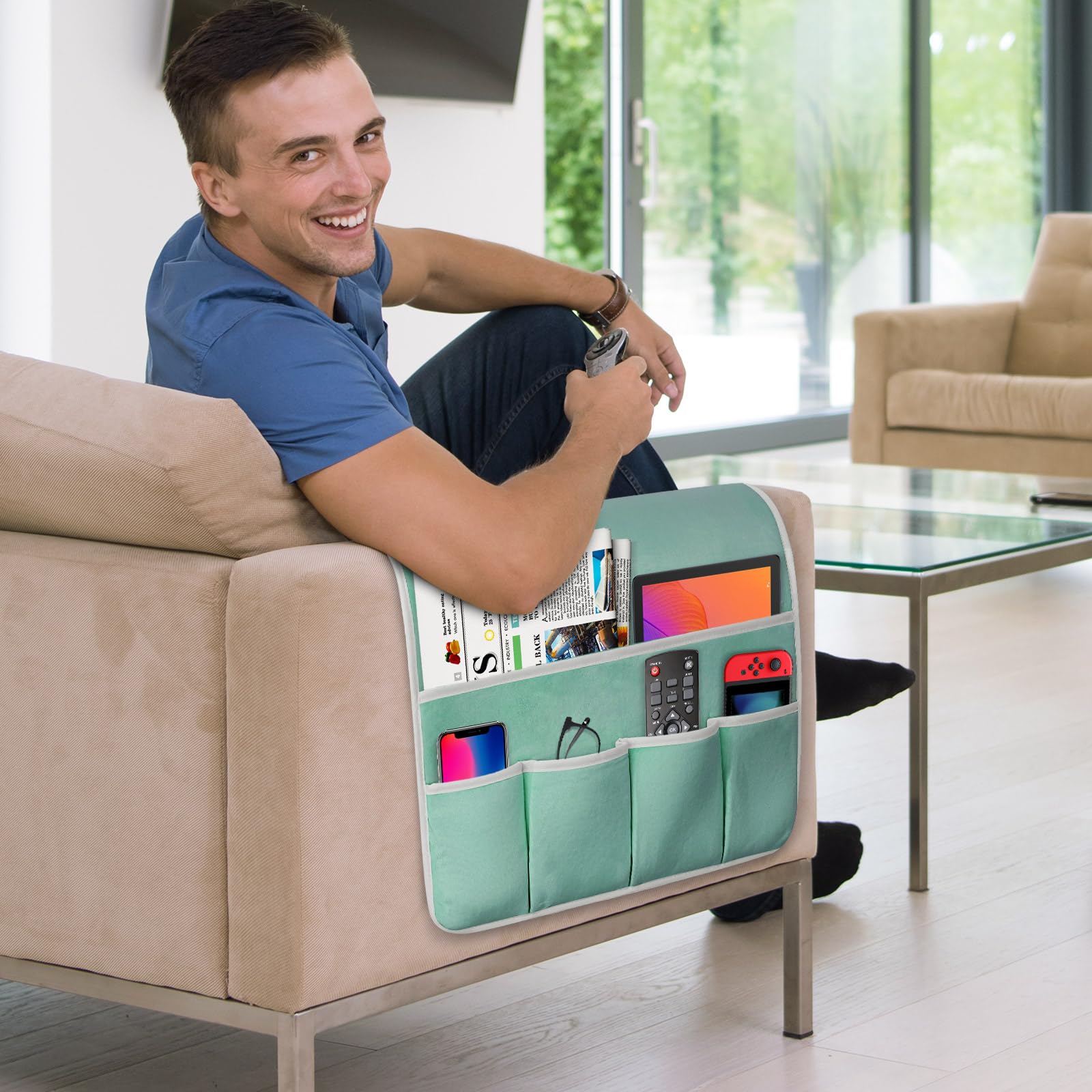 Remote Control Holder for Armchair Caddy, Remote Holder with 5 Pockets